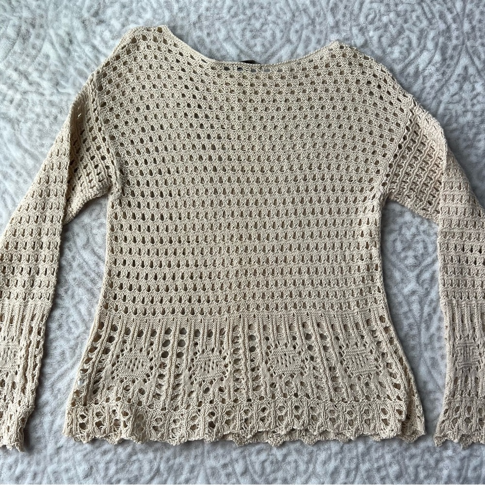 Jeanna Pierre Cream Open Knit Crochet Light weight Boho Chic Layering Piece | L - Picture 5 of 7